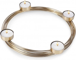 Fém arany gyertyatartó 4 teamécseshez 28×3,5 cm