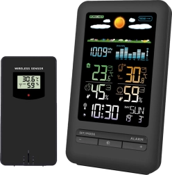 Solight meteóállomás színes LCD kijelzővel, hőmérséklet-, páratartalom- és nyomásméréssel, fekete