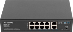 LANBERG 8 portos PoE+ switch 10/100 Mb/s, 2× gigabites uplinkkel, rackbe szerelhető