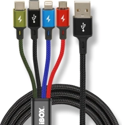 Univerzális 4 az 1‑ben töltőkábel USB‑C‑, micro USB‑ és Lightning‑csatlakozóval, 1,2 m, iBOX