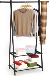 Fém ruhatartó állvány 2 polccal, fekete MODERNHOME