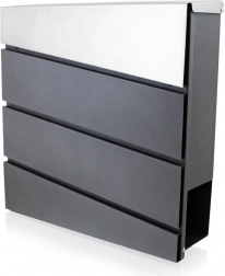 Fali postaláda újságtartóval, nagy kapacitás, rozsdamentes acél és grafit