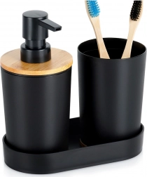 Fekete fürdőszobai szett 3 darabos, adagolóval és bambusz elemekkel