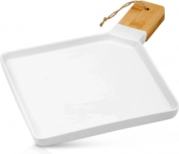 TERRESTRIAL porcelán szervírozótál bambusz nyéllel, 44,5 × 35 cm