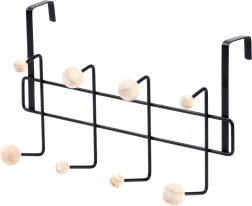 Függeszthető ajtóra szerelhető fogas fémből és fából, 37 cm, fekete