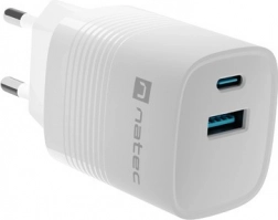 Natec Ribera GaN USB töltő 1x USB-A és 1x USB-C 30W fehér