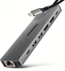 AXAGON HMC-7HX2 többportos USB‑C hub 7 az 1‑ben 2× HDMI 4K/60 Hz, 2× USB‑A, USB‑C, GLAN és PD 100 W