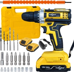 Akkus fúró/csavarozó 18 V LED-del, 2× 2 Ah akkumulátorral és tartozékos kofferrel
