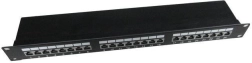 Patch panel 24 porttal 1U 19" Cat.5e kábelrendezéssel, fekete