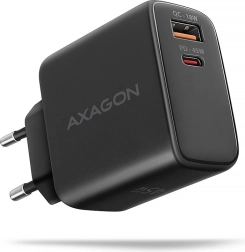 Axagon ACU-PQ45 GaN hálózati töltő 2 portos USB‑C PD és USB‑A QC, 45 W, fekete