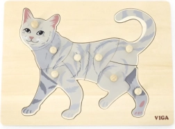 VIGA Montessori fogantyús fa puzzle – macska