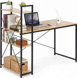 Íróasztal 120 × 60 cm polcos állvánnyal és 3 polccal, loft stílusú ModernHome
