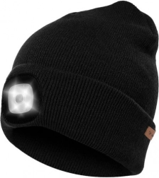 Téli sapka LED világítással USB - fekete Beanie