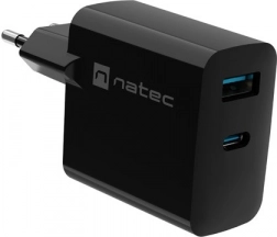 Natec Ribera GaN hálózati töltő 1x USB-A + 1x USB-C 45W fekete