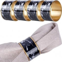 Fekete márványhatású fém szalvétagyűrűk, 4 db, átmérő 4,5 cm