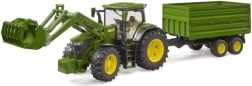 Bruder John Deere 7R 350 traktor homlokrakodóval és tandem billenős pótkocsival