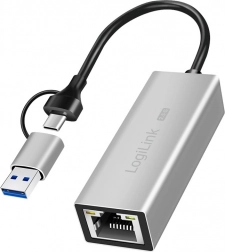 USB‑A/USB‑C adapter 2,5G Ethernethez, szürke