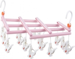 Összecsukható ruhaszárító csipeszekkel, 14 csipesz, rózsaszín
