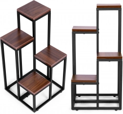 ModernHome Növénytartó polcokkal 4 szint fém és MDF sötét dió