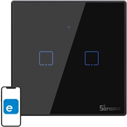 SONOFF T3 EU okos érintőkapcsoló, Wi‑Fi + RF 433, 2 csatornás, fekete