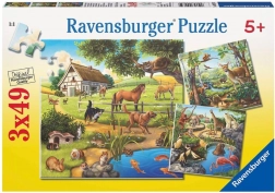 RAVENSBURGER puzzle állatok az erdőben, az állatkertben és a tanyán 3×49 darab