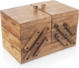 Mangófából készült varródoboz 30,5 × 18 × 21 cm, kihúzható akár 71 cm-ig