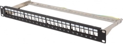 Patch panel 24 port 1U 19" FTP modulokra Keystone fekete