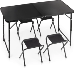 Vilde összecsukható kempingasztal 4 székkel, fekete, 120 × 60 cm