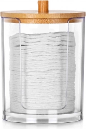 Akril vattakorong-tartó doboz bambusz fedéllel 7 × 10 cm