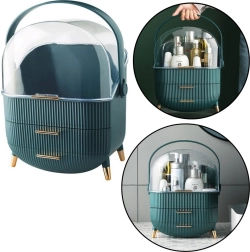 Kozmetikai rendező átlátszó fedéllel és két zöld fiókkal