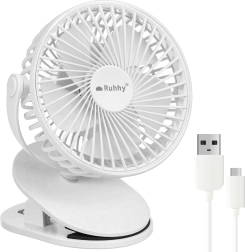 Vezeték nélküli asztali ventilátor csipesszel Ruhhy (USB-C, 1200 mAh, fehér) - 1 db