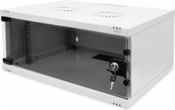 Fali 19" hálózati szekrény DIGITUS 4U, 241 × 540 × 400 mm, üvegajtó, szürke, lapraszereltlen