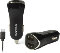 autós töltő 2× USB + USB‑C 2,1 A fekete