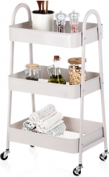 Fém gurulós állvány, bézs, 3 szintes, 44 × 31,5 × 78,5 cm