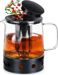 Üveg teáskanna rozsdamentes acél szűrővel és melegentartóval 1,5 l Vilde