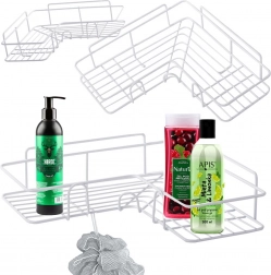 Sarok zuhanypolc fürdőszobába akasztókkal, öntapadós, fehér