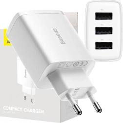 BASEUS hálózati töltő 17 W, 3× USB, fehér