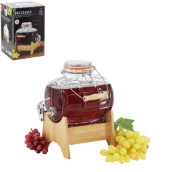 3 l üveg hordó bambusz állvánnyal és csappal