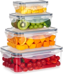 Étel­tároló műanyag dobozok tetővel és szilikon tömítéssel, 4 db