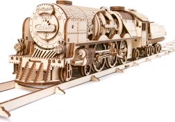 Fa mechanikus UGEARS V-Express gőzmozdony tendervagonnal