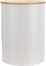 Fehér fémből készült konyhai élelmiszertartó doboz bambusz fedővel, 2,3 l