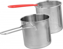 Mini lábas rozsdamentes acél szűrőkosárral