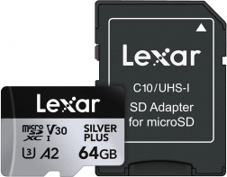 MicroSD kártya 64 GB C10 A2 U3 V30 Silver Plus 205/100 MB/s