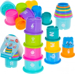 Oktatási toronypoharak piramis számmal és gyümölcsökkel