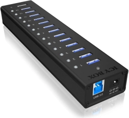 Icy Box aktív USB 3.0 alumínium hub, 13 port + töltőport
