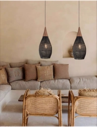 Függesztett rattan lámpa 25 cm – fekete