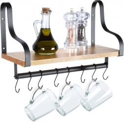 Fali polc relinggel és kampókkal fából 43 × 18 × 26 cm