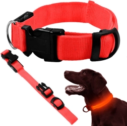 LED világító nyakörv kutyáknak és macskáknak, állítható 36–59 cm, piros