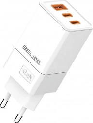 65 W-os GaN hálózati töltő 2× USB‑C és USB‑A, fehér