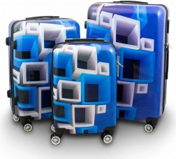 Polikarbonát bőröndszett, kék fehér négyzetekkel (XL, L, M)